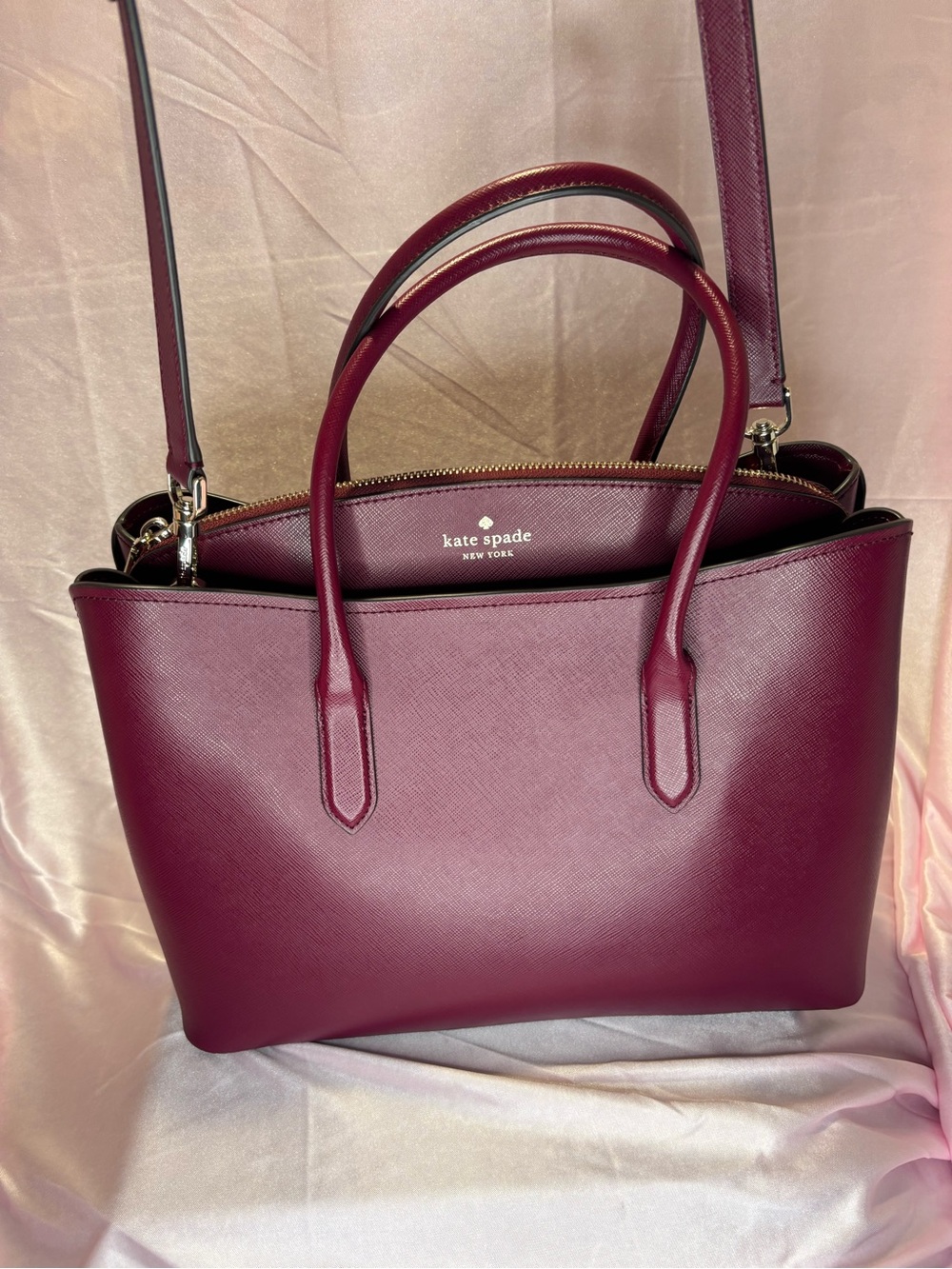 Kate Spade Structured Plum Saffiano Tote with Crossbody Strap